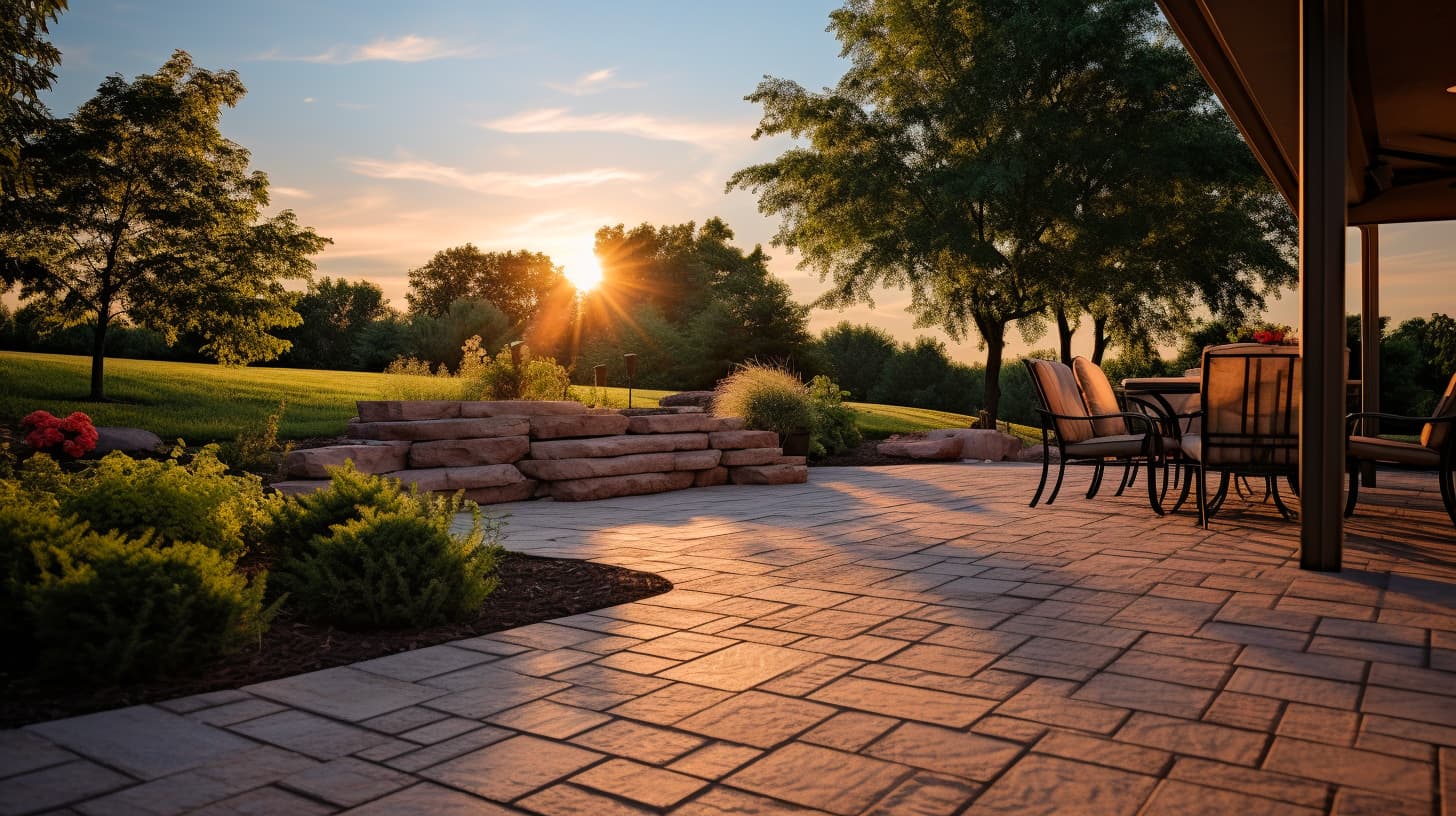 beautiful patio hardscape in New England garden