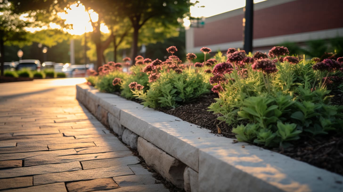 Commercial walkway and flower bed hardscapes